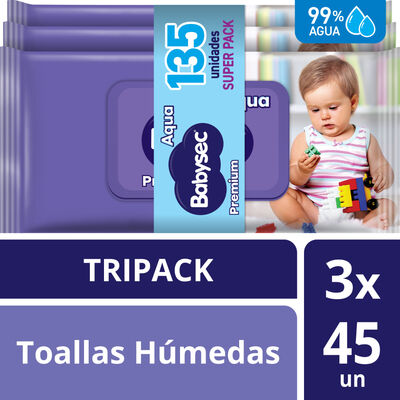 Toallitas H&uacute;medas Babysec Premium 45 Un - Pack 3 UN