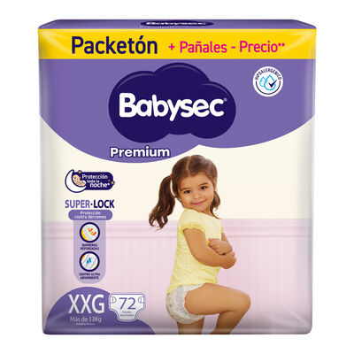 Pa&ntilde;al Babysec Premium S&uacute;per Mega Talla XXG - Bolsa 72 UN
