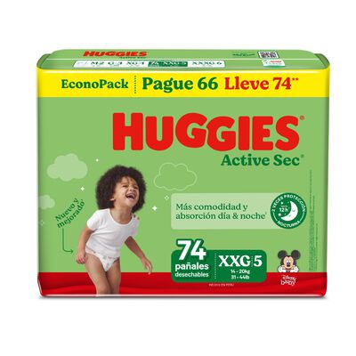 Pa&ntilde;al Huggies Active Sec EconoPack Talla XXG - Bolsa 74 UN