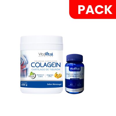 VitaVital Colagein Sabor Maracuya Frasco 450 G + Citrato de Calcio 750 Mg - Pack 2 UN