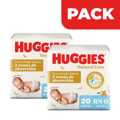 D&uacute;o Pack Pa&ntilde;al Huggies Natural Care Talla R/N - Bolsa 20UN