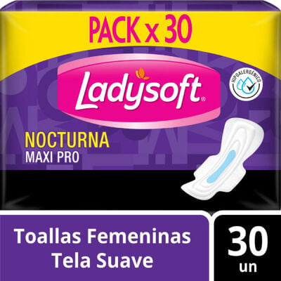 Toallas Femeninas Ladysoft Nocturna Maxi Pro Tela  - Bolsa 30 UN