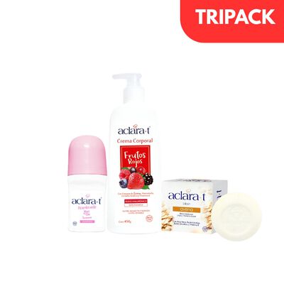 Aclara-T Crema Corporal Frutos Rojos Frasco 450 G + Desodorante Roll On + Jab&oacute;n Avena - 3UN