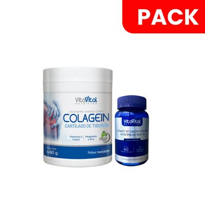 VitaVital Colagein Sabor Naranja Frasco 450 G + Citrato de Calcio 750 Mg - Pack 2 UN