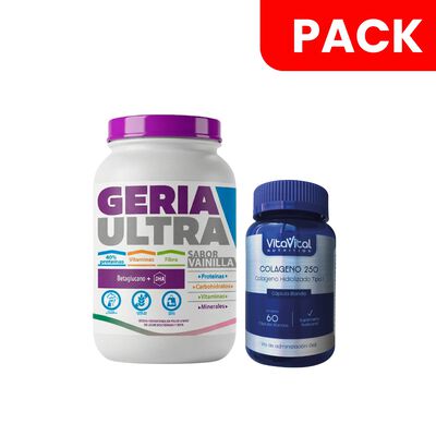 GeriaUltra Sabor Vainilla Pote 1000gr + Col&aacute;geno 250 Mg Frasco 60 UN - Pack 2 UN