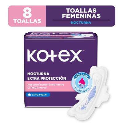 Kotex Toalla Higi&eacute;nica Nocturna Extra Protecci&oacute;n - Bolsa 8 UN