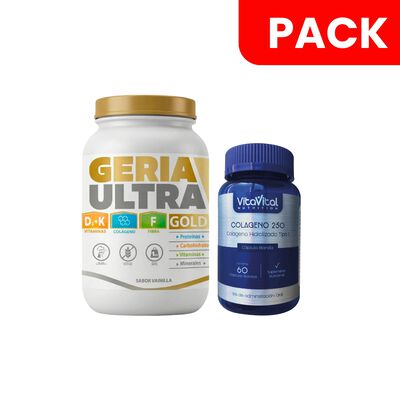 GeriaUltra Gold Sabor Vainilla Pote 1000 gr + Col&aacute;geno 250 Mg Frasco 60 UN - Pack 2 UN
