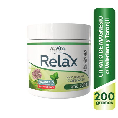 Vita Vital Relax Citrato De Magnesio, Cereza, Toronjil Y Valeriana Sabor Frutos Rojos Polvo - Frasco 200 G
