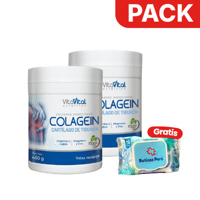 D&uacute;o Pack VitaVital Colagein Sabor Naranja - Frasco 450 G