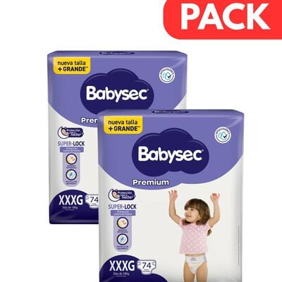 Pack x2 Pa&ntilde;al Babysec Premium XXXG - Bolsa 74 UN