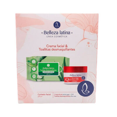 Belleza Latina Pack Toallita h&uacute;meda Aloe  + Crema facial Antiarruga Q10