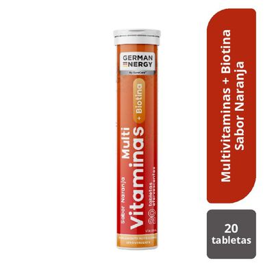 Multivitaminas + Biotina German Energy Sabor Naranja - Tubo 20 UN