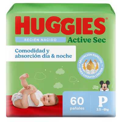 Pa&ntilde;al Huggies Active Sec Mega Talla P - Bolsa 60UN
