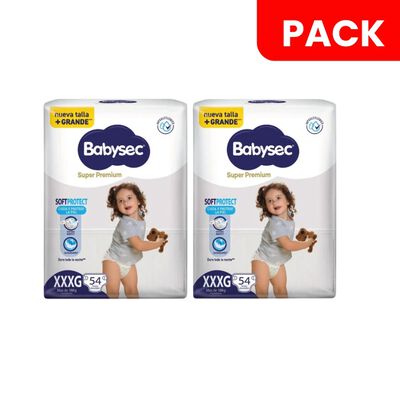 D&uacute;o Pack Pa&ntilde;al Babysec S&uacute;per Premium Packet&oacute;n talla XXXG - Bolsa 54 UN