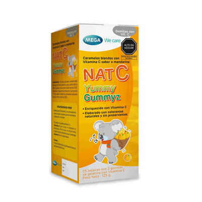 Nat C Yummy Gummyz Vit C. Caramelos Sabor Mandarina - Caja 25 Bolsitas