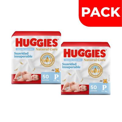 D&uacute;o Pack Pa&ntilde;al Huggies Natural Care Primeros D&iacute;as - Pack 2 UN