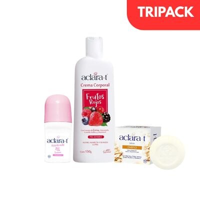 Aclara-T Crema Corporal Frutos Rojos Frasco 150 G + Jab&oacute;n Avena + Desodorante Roll On - 3UN