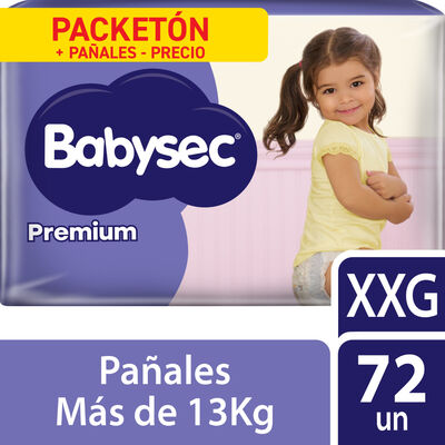 Pa&ntilde;al Babysec Premium S&uacute;per Mega Talla XXG - Bolsa 72 UN