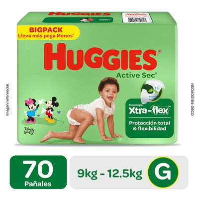 Pa&ntilde;al Huggies Active Sec Bigpack Talla G - Bolsa 70 UN