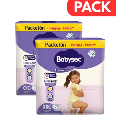 Pack x2 Pa&ntilde;al Babysec Premium Talla XXG - Bolsa 78 UN