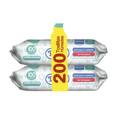 Toallas H&uacute;medas Tuinies 100 un - Pack 2 UN
