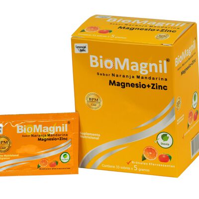 Biomagnil Sabor Naranja Mandarina Gr&aacute;nulos Efervescentes - Caja 33 Sobres