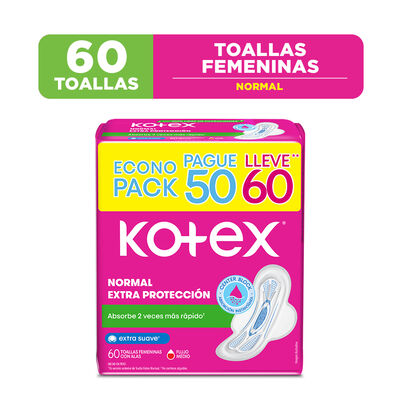 Kotex Toalla Higi&eacute;nica Normal Extra Protecci&oacute;n - Bolsa 60 UN