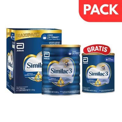 Pack Similac 3 Maxipack Caja 1.4 kg + Similac 3 HMO Lata 800 G + regalo