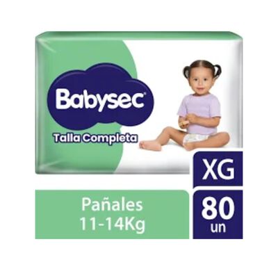 Pa&ntilde;al Babysec Talla Completa talla XG - Bolsa 80 UN