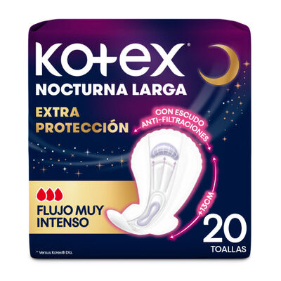 Toallas Nocturnas Largas Kotex Extra Protecci&oacute;n 20 Un