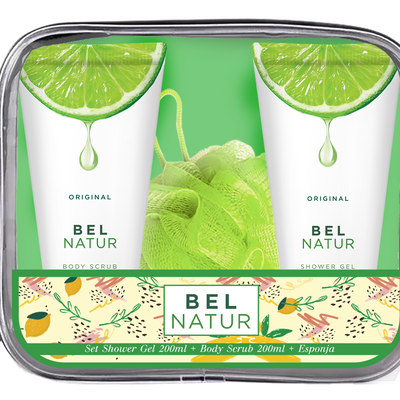 Bel Natur Shower Gel + Exfoliante + Esponja - Pack 3 UN