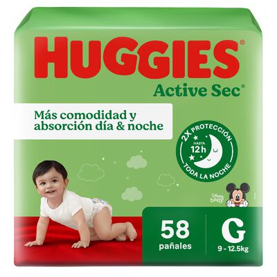 Pa&ntilde;al Huggies Active Sec Talla G - Bolsa 58 UN