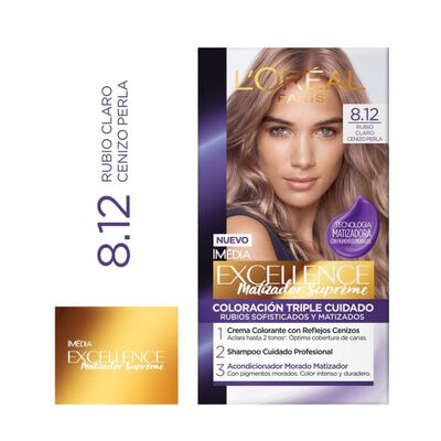 Tinte Excellence 8.12 Rubio Claro Cenizo Perla - Caja 1UN