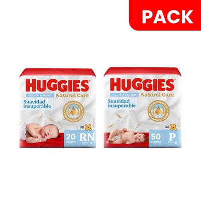 Pa&ntilde;al Huggies Natural Care Talla R/N Bolsa 20UN & Primeros D&iacute;as Bolsa 50UN - Pack 2UN