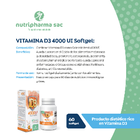 Vitamina D3 4000 UI Capsulas Blandas Nutripharma - Frasco 60 UN, , large image number null