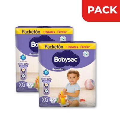 Pack x2 Pa&ntilde;al Babysec Premium S&uacute;per Mega Talla XG - Bolsa 72 UN