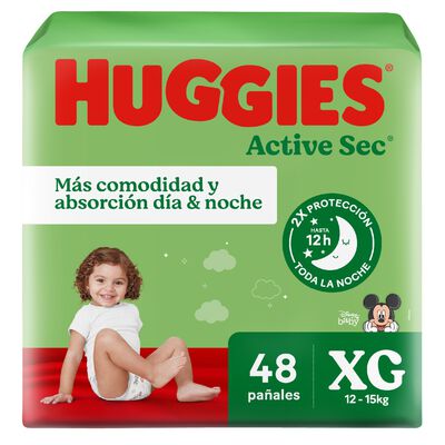 Pa&ntilde;al Huggies Active Sec Talla XG - Bolsa 48 UN