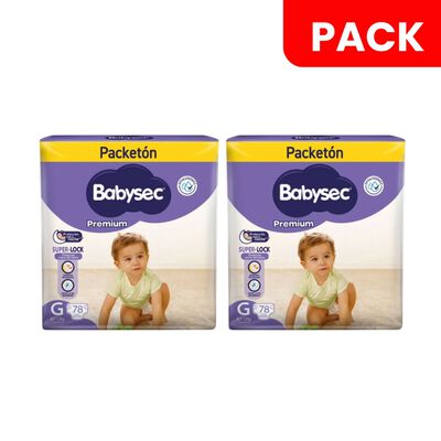 D&uacute;o Pack Pa&ntilde;al Babysec Premium Packet&oacute;n talla G - Bolsa 78 UN
