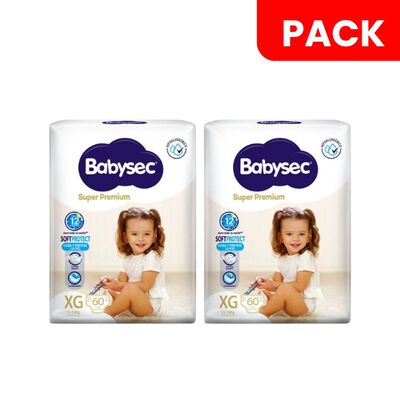 D&uacute;o Pack Pa&ntilde;al Babysec S&uacute;per Premium Talla XG - Bolsa 60 UN