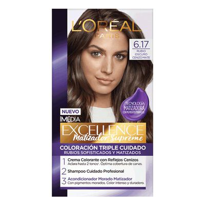 Tinte Excellence 6.17 Rubio Oscuro Cenizo Mate - Caja 1UN
