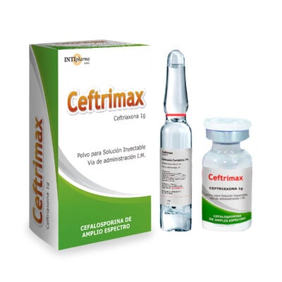 Ceftrimax 1g Polvo para Soluci&oacute;n Inyectable - Caja 1 vial + solvente 3.5 Ml