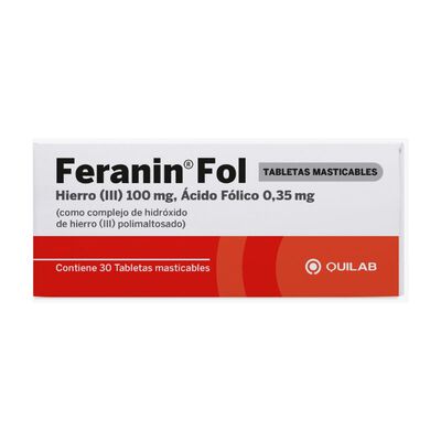Feranin-Fol 100 Mg Tabletas Masticables - Caja 30 UN