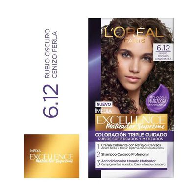Tinte Excellence 6.12 Rubio Oscuro Cenizo Perla - Caja 1UN