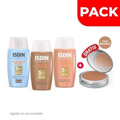 Tripack Fotoprotector Isdin Fusion Water Magic 50 ML & Color Bronze 50 ML+ Color Medium 50 ML