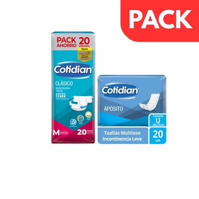 Pa&ntilde;al Cotidian Cl&aacute;sico Talla M Bolsa 20 UN & Toallas Multiuso Ap&oacute;sito- Pack 2 UN