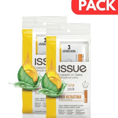 D&uacute;o Pack Coloraci&oacute;n En Crema Issue Eco Keratina N&deg;3 Casta&ntilde;o Oscuro