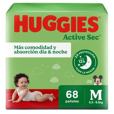 Pa&ntilde;al Huggies Active Sec Xtra Flex Talla M - Bolsa 68 UN