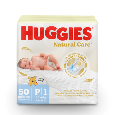 Pa&ntilde;al Huggies Natural Care Primeros D&iacute;as - Bolsa 50UN