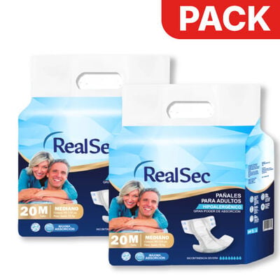 D&uacute;o Pack Pa&ntilde;al RealSec Talla M - Bolsa 20 UN
