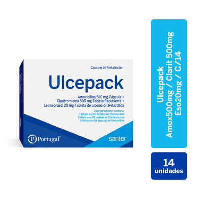 Ulcepack amoxicilina+claritromicina+esomeprazol liberaci&oacute;n retardada - Caja 14 UN